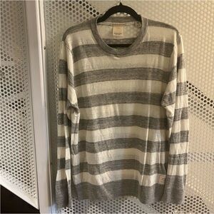 Scotch & Soda Size Medium Men’s Crew Neck Striped Gray and White Sweater